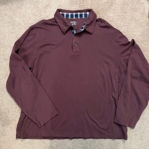 Untuckit Damaschino Long Sleeve Cotton Polo Shirt in Color Bro Mens XL